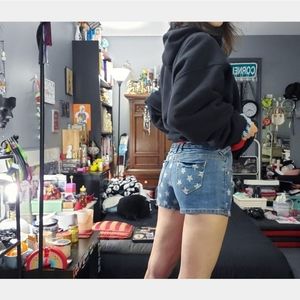 Bleached denim star print shorts